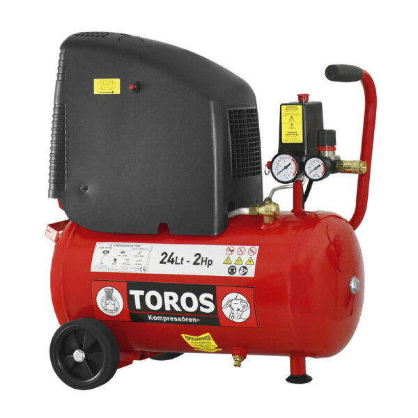 Αεροσυμπιεστής Toros 2hp 24lt Μονομπλόκ OilFree